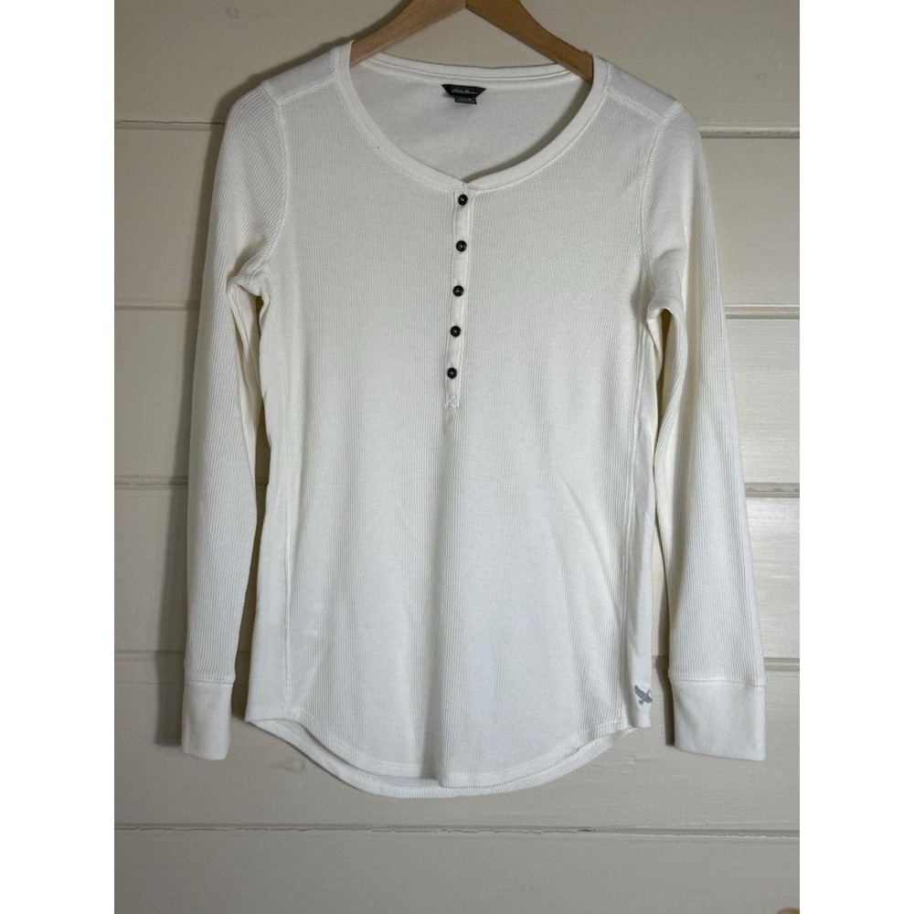 Banana Republic Henley Top Waffle Knit White Cotton M Long Sleeve Thermal Shirt